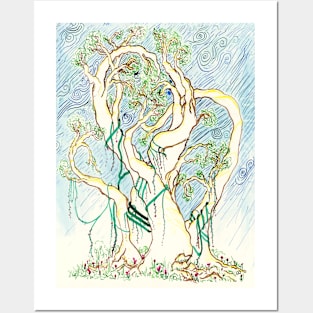 Tree in Spring Ink Drawing Posters and Art